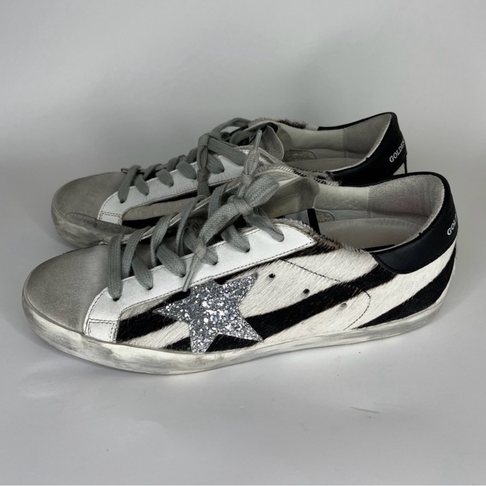 Authentic Golden Goose superstar sneakers size 38 zebra print silver star - Picture 3 of 11